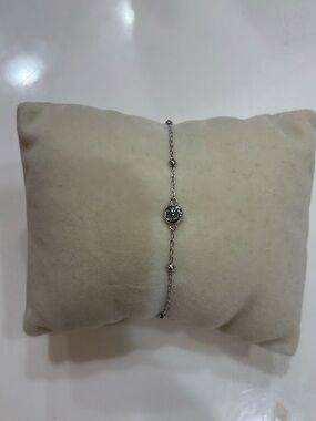 Sterling Silver Beaded Chain Bracelet with Cyan Moissanite in bezel setting